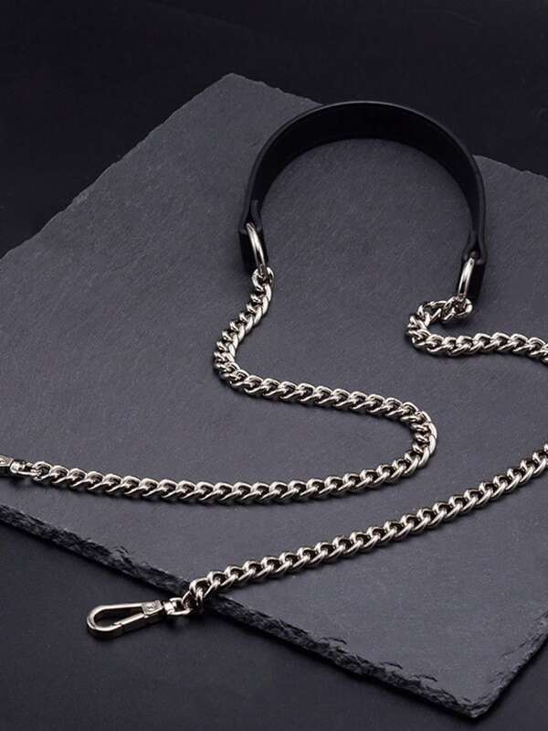 单条金色金属链配黑色PU皮带 - 时尚百搭，可用于DIY手提包和单肩包配件，方形安全扣设计，可作钱包带，也可用于DIY钱包制作