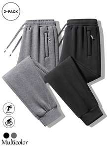 2pcs Men's Jogger Pants With Zipper Pockets, Fashionable Casual Style Sweatpants Suitable For Daily Wear, Running, Fitness, Comfortable And Stylish - Multicolor - View 1