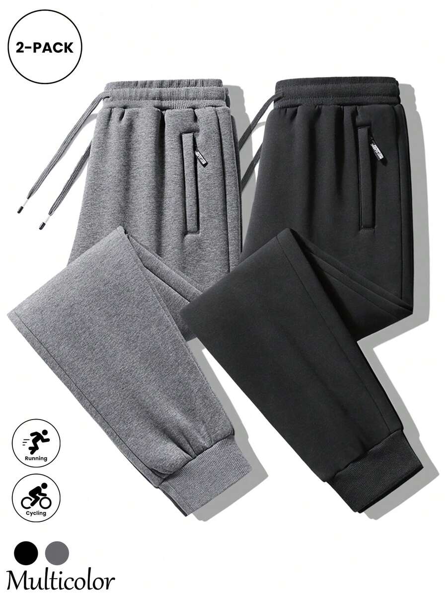 2pcs Men's Jogger Pants With Zipper Pockets, Fashionable Casual Style Sweatpants Suitable For Daily Wear, Running, Fitness, Comfortable And Stylish - Multicolor - View 1