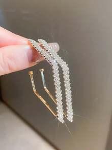 1 par de pendientes de lujo con diseño versátil y con forma de rombo con cristales para mujeres - Dorado - Ver 4