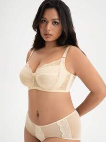 Lacsper Minimizer Polka Dot Lace Unlined Comfort Non Padded Full Coverage Plus Size Underwire Supportive Bra Womens Wear - Skin Tone - View 4