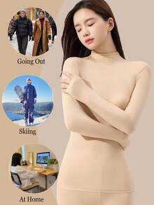 女士高领无缝上衣，女士保暖长袖保暖内衣打底衫，超薄秋季服装，女士秋装，纯色保暖内衣，保暖舒适长袖圆领无缝打底衫，修身高弹打底衫，轻薄透气上衣，休闲纯色轻薄保暖秋冬打底裤