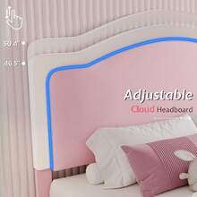 Twin/Full/Queen Bed Frame With LED Light And Storage Drawer, Upholstered Design With Adjustable Headboard, Easy Assembly, Noise-Free, No Box Spring Needed - 粉色 - 查看 6