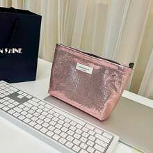 闪亮化妆包，亮片化妆包，金属手拿包，光泽晚宴包，大容量女士旅行收纳包，便携式洗漱包，适合派对、婚礼、日常使用