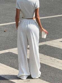 Women's Solid Color Outdoor Sports Pants, Elastic Waistband, Drawstring Waist Design, Versatile Minimalist Shorts