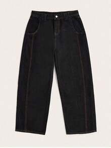 Men's Vintage Loose Wide-Leg Jeans, Pioneering Casual Streetwear - Fashionable Loose-Fit Overall - Black - View 5