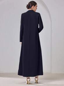 Áo khoác Abaya thanh lịch kèm khăn trùm đầu, vai độn, màu trơn, cài nút phía trước, xẻ tà bên hông, thích hợp cho mùa xuân. - Màu xanh hải quân - Xem 3