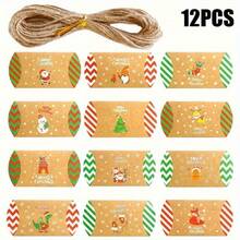 12pcs Christmas Pillow Boxes With Ropes, Candy Packaging Boxes, Christmas Party Gift Packaging Advent Calendar Gift Packaging Box Christmas Matching Supply - Multicolor - View 9