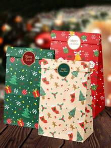 24 pezzi/set Sacchetti di carta per regali di Natale, sacchetti per confezioni regalo di Natale, sacchetti per imballaggio di cibo al forno, sacchetti per confezioni di mele di Natale, decorazioni natalizie, adatti per feste di vacanze, sacchetti decorativi per souvenir, celebrazioni di vacanze, forniture per confezioni regalo per feste - Multicolore - Visualizzare 9
