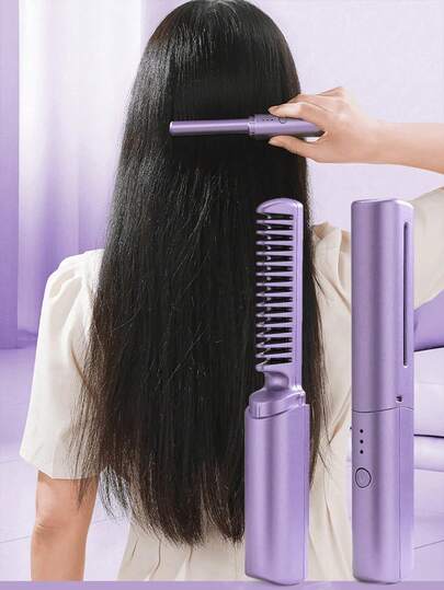 Rechargeable Mini Hair Straightener - Wireless Portable Travel Electric Comb, Suitable For Frizzy Hair, Smoothing, Available In Pink, Purple And Green - Suitable For Travel, Outdoor, Indoor, Convenient To Carry. The Perfect Gift For Women.