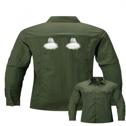 1 pieza Camisa deportiva suave para hombre, para pesca al aire libre, de unicolor, con cuello polo casual, diseño de bolsillos múltiples, adecuada para actividades al aire libre, ajuste cómodo y delgado