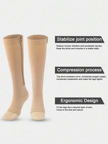 1双黑色休闲压缩袜，侧边条纹带拉链，露趾隐形设计，适合健身塑形，是绝佳的圣诞礼物和独特的新年礼物。