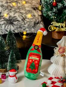 Beautiful Girl-1 1 Piece Of Polyester Fabric Christmas Pet Toy With Sound, Printed Composite Fabric Christmas Gift Box Toy, Embroidered Christmas Hat Imitation Wine Bottle Toy, Small And Medium-Sized Dog And Cat Interactive Toy, Christmas Toy, Christmas Gift