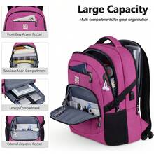 UKEIN 1PC Bagsure Travel Laptop Backpack, Business Water Resistant Laptop Backpack With USB Charging Port, College Bag For Men & Women - Màu đỏ - Xem 4