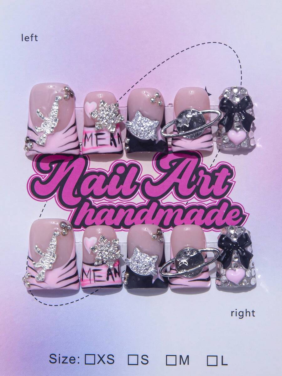 Juego de 10 piezas de puntas de uñas con diseño de boca de pato estilo Y2K, hechas a mano con temática oceánica en colores nude, rojo y amarillo, con diseños franceses, tallados con estrellas de mar, conchas, perlas, cuentas de acero y elementos con patrón de olas, adecuado para mujeres y niñas, para fiestas, bodas y uso diario, incluye kit de herramientas, gran regalo para damas