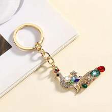 Luxury Peacock Keychain Bag Charm For Women, Korean Style Elegant Rhinestone Crystal & Glass Pendant, Fashionable High-End Handbag Accessory, Glamorous Gift - 金色 - 查看 3