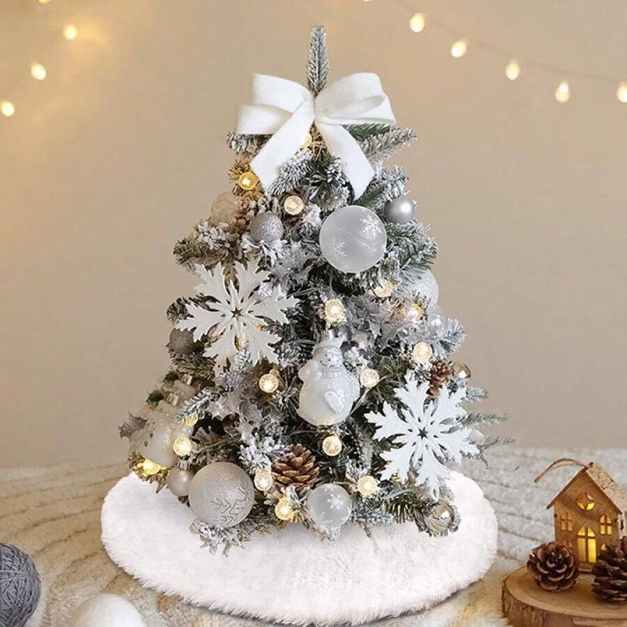 Christmas Mini  Tree Skirt Small Faux Fur Tabletop Christmas Tree Skirt 15 Inch Xmas Tree Rug White Christmas Decorations Tree Ornaments For 2 Ft Tree - 白色 - 查看 1