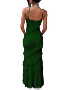 Women's Backless Bodycon Spaghetti Strap Elegant Ruffle Maxi Cocktail Party Dresses, 2025 QMO3 - Dark Green - View 10
