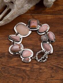 1pc Bohemian Vintage Women's Fashion Gold Metal Hollow Chain Charming Resin Statement Bracelet (Random Resin Color)