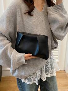 新款春夏时尚纯色手拿包、褶皱云朵包、纯色休闲信封包、化妆包、旅行配件包、内衬包、洗漱包、收纳袋 - 黑色 - 查看 10