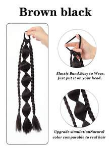 1 件装合成儿童马尾辫长直发自然泡泡辫马尾假发带橡皮筋自然时尚 - 彩色 - 查看 10