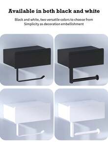 1pc No Drill Wall-Mounted Toilet Paper Holder With Shelf & Wet Wipe Storage Box - Heavy-Duty Plastic, White Bathroom Shelf, Space-Saving Adhesive Backing (No Screws/Holes) For Toilet Paper, Wipes, Phone Holder, Wipes -