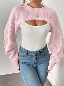 Asymmetric Hem Solid Color Ribbed Knit Pullover Sweater - Baby Pink - View 4