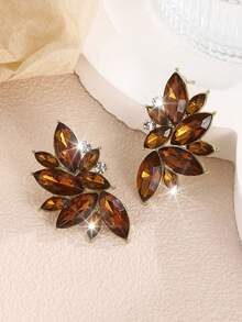 1 Pair Bohemian Alloy Rhinestone Inlaid Fashion Versatile High-End Luxury Exaggerated Earrings For Women - Coffee Brown - View 3
