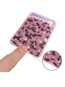 Stylish Luxury Leopard Print Sparkling Diamond Minimalist Universal Adhesive Phone Back Card Holder Bag, Phone Back Wallet Pocket,Compatible With Most Smartphones And Protective Cases,Sparkling Rhinestone Travel Accessories,Suitable For Men And Women, Couples, For Daily Use,Dating, Festival, Back To School, Summer, Vacation, Travel, Commuting,Birthday Gift, Holiday Gift, Thoughtful Gift For Mother'S,Practical Gift