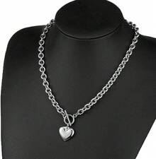 Silver 18k Gold Gold Plated Charm Chunky Stainless Steel Chain Heart Toggle Choker Bracelet Necklace Set Womens Fashion Valentine Jewelry Set - 不銹鋼 - 查看 4