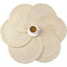 4 Or 6 Piece Set Of 38cm Elegant Round Placemats In Cotton And Linen For Table Setting And Placemats - 奶油 - 查看 3
