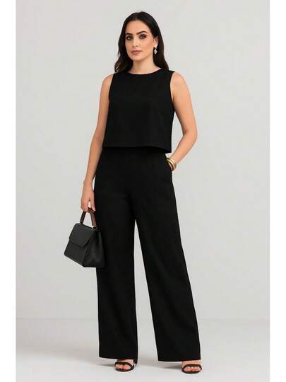 Conjunto Alfaiataria Social Feminino Calça e Blusa Em Linho