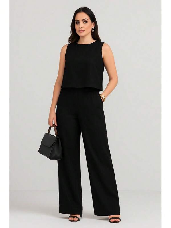 Conjunto Alfaiataria Social Feminino Calça e Blusa Em Linho