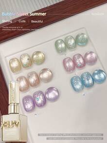 XEIJAYI 6pcs Bubble Sweet Summer Cat Eye Nail Polish Gel Set 2025 New Style Blue Pink Cat Eye Nail Art Suitable For Women's Nail Salon Design - Nhiều màu - Xem 3