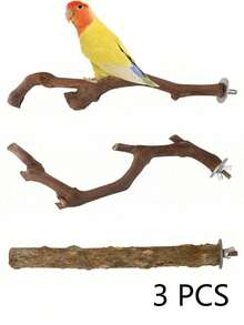 5PCS Bird Perch Stand Natural Wooden Parrot Stand Branch,3 Grape Wood Perch,2 Stand,Paw Grinding Fork Parakeet Chewing Stick Exercise Training Branches For Cockatiels,Small Medium Birds