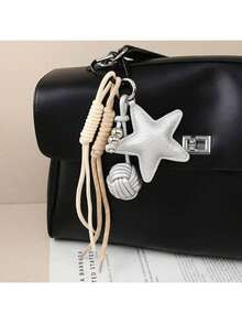 Medela Handmade Genuine Leather Star Textured DIY Knotted Keychain Pendant, Chain Bag Charm, Fashionable High-End Handcrafted Knotted Keychain With Star Pendant - Anti-Lost, Durable Faux Leather Bag Charm, 2 Color Options, Perfect For Birthday Gifts And Decorations. - Multicolor - View 11