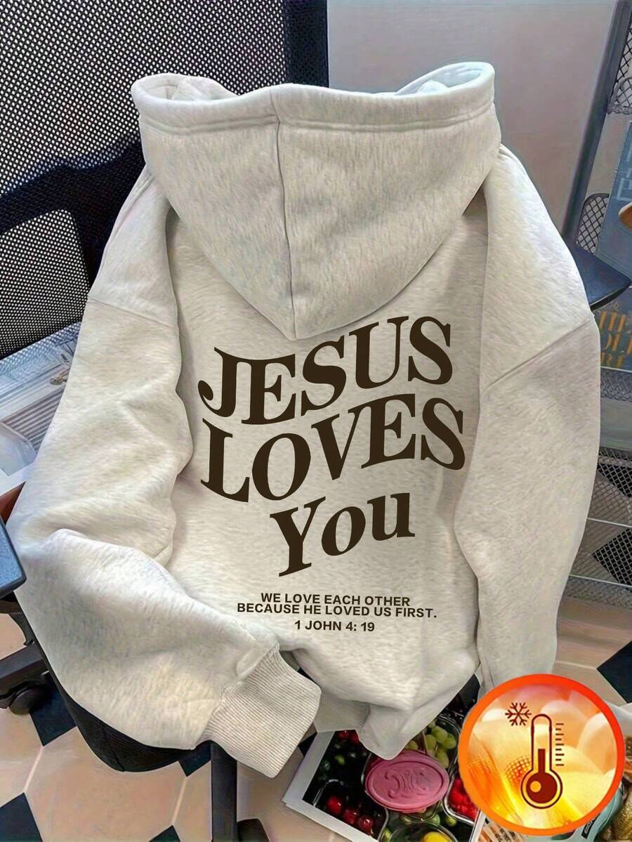1pc Tween Boy Casual Printed Pullover Sweatshirt, Warm Thermal Lined, Long Sleeve, Autumn/Winter Student Youth Clothing - The Sweatshirt Makes Every Day Feel Special, JESUS LOVES YOU