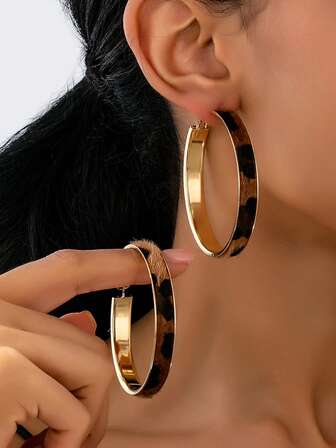 1 对复古豹纹环形耳环，时尚高端复古耳环，百搭波西米亚风格独特耳环