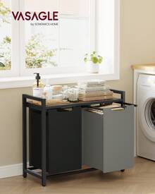 VASAGLE Laundry Hamper, Laundry Basket, Laundry Sorter With 2 Pull-Out And Removable Bags, Shelf, Metal Frame, 2 X 12.1 Gallons (46L), 28.8 X 13 X 28.4 Inches, White, Gray, Black, Light Gray - Hai màu - Xem 1