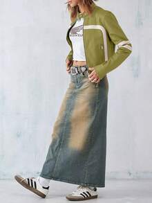 Women's Faux Leather Jackets Zip Up Stand Collar Cropped Viral Must-Have PU Coats Christmas Gift & New Year Gift - 綠色 - 查看 5