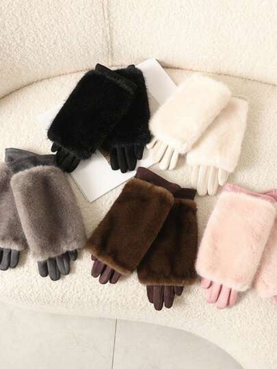 1 Pair Of Autumn And Winter Women's Rabbit Hair Gloves With Velvet Thickened Windproof And Warm Touch Screen Suede Winter Women's Gloves, With Multiple Color Options, Pink Gloves, Black Gloves, White Gloves, Women's Winter Gloves With Warmth And Velvet Thickened Gloves Windproof Riding Gloves Multifunctional Touch Screen Gloves, Is The Best Birthday And New Year Gift For Friends And Teachers
