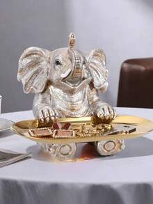 1 件树脂大象托盘装饰：可爱的动物雕像，可用作入口钥匙扣、客厅装饰托盘，用于存放珠宝和钥匙，是整理和送礼的完美家居装饰品