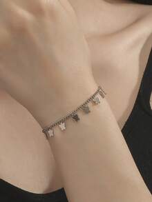 1pc Minimalist Gold Square Tassel Chain Bracelet, Fashionable Women's Style (Pendant Position And Quantity Are Random). - Multicolor - View 1