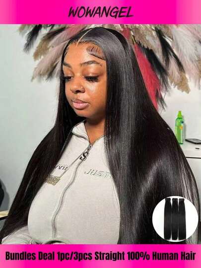 WOWANGEL Paquetes de extensiones de cabello humano recto de 12-30 pulgadas, cabello humano Remy de grado 10A, para mujeres, paquetes de cabello humano brasileño virgen