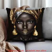 100% Polyester Decorative Pillow Cover, 17.7X17.7 Inch, Modern Nordic Style Pillow Sham - Striking Gold Makeup And Eyelash Design, Pillow Case For Room Decor, Zipperless Throw Pillow Cover For Sofa, Pillow Insert Not Included - Black+Gold - View 18