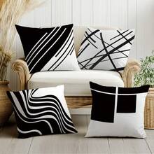 MEMNUN 4 件装黑白抽象几何条纹印花抱枕套【不含枕芯】，尺寸分别为 17.7*17.7 英寸（45*45 厘米）/ 19.69*19.69 英寸（50*50 厘米）/ 15.75*15.75 英寸（40*40 厘米），【单面印花】，现代简约涤纶抱枕套，适用于沙发、床、客厅、卧室、汽车、办公室、酒店装饰，是馈赠亲友的完美礼物，四季皆宜。 - 彩色 - 查看 5