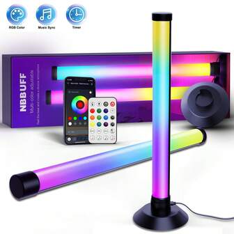NBBUFF 2 件智能 LED 灯条，RGB 七彩变色台灯，按钮/遥控器/APP 控制，USB 供电环境照明，浪漫氛围，音乐同步 RGB IC LED 灯条适用于 PC、派对、房间、游戏室、圣诞礼物和节日客厅装饰
