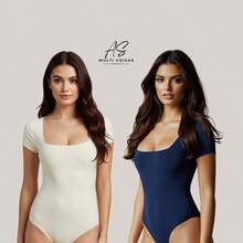 KIT WITH 2 SHORT SLEEVE BODYSUITS WITH ZIP AND DOUBLE LINING IN SUPLEX FABRIC - OFF/BLUE - View 1