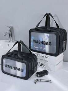 2/1 geantă de machiaj de călătorie cu strat dublu, geantă de toaletă din PVC, geantă organizatoare multifuncțională, suport pentru pensule de machiaj, geantă de depozitare pentru cosmetice, geantă cosmetică separatoare pentru umed și uscat, esențială pentru călătoriile de toamnă, organizare și depozitare, geantă de plajă, geantă de mână, potrivită pentru ruj, pensule de machiaj, creioane de machiaj, fard de pleoape, oglindă, creion de ochi, luciu de buze, îngrijire a pielii, periuță de dinți, cupă pentru periuță de dinți, săpun, șampon, pieptene, ceas, telefon, colier, bijuterii, produse digitale, depozitare - Multicolor - Vizualizare 4