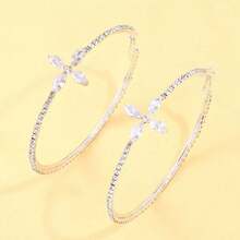 1 Đôi bông tai vòng thánh giá thời trang dành cho nữ, thích hợp để đeo hàng ngày - Bạc - Xem 7